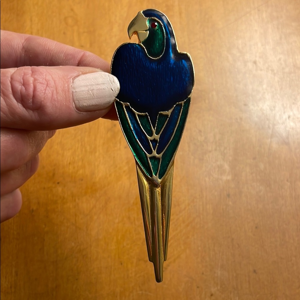 Vintage Parrot Brooch in Blue and Green